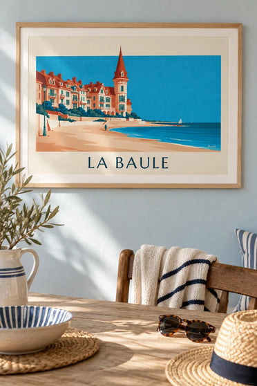Poster of seaside villas on the La Baule waterfront: framed on the wall