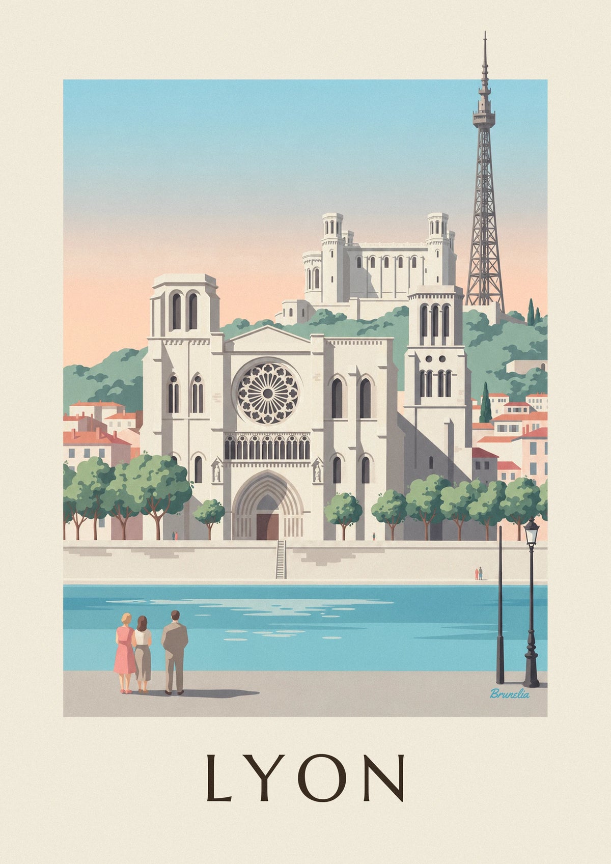 Saint-Jean Cathedral and Saône quays in Lyon poster