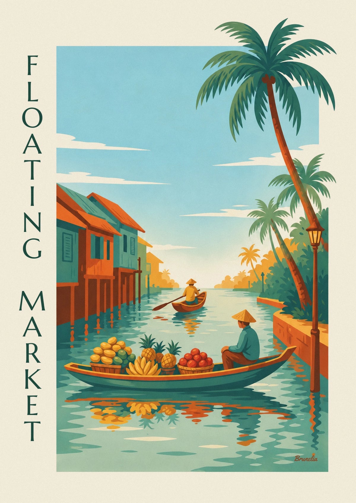 Tropical floating market with fruit-laden boats poster