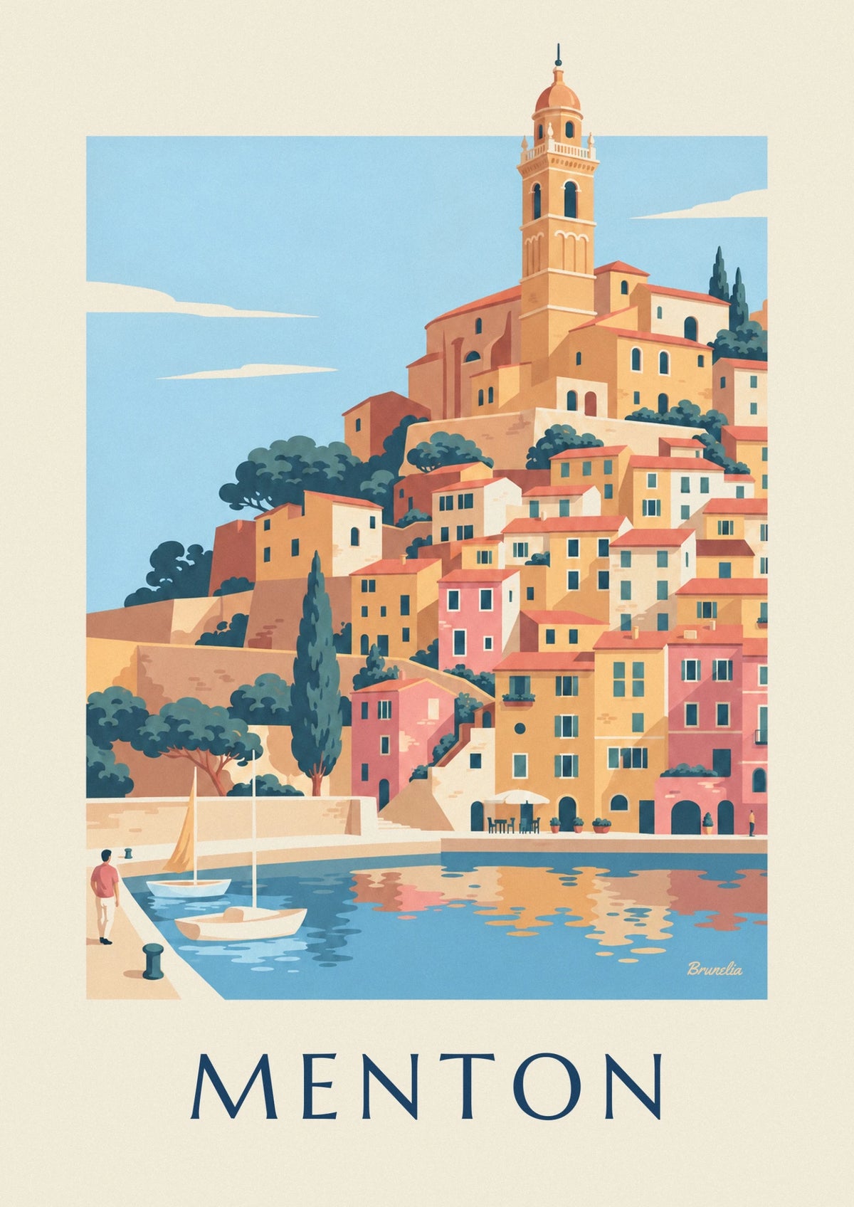 Menton old town and Saint-Michel basilica poster