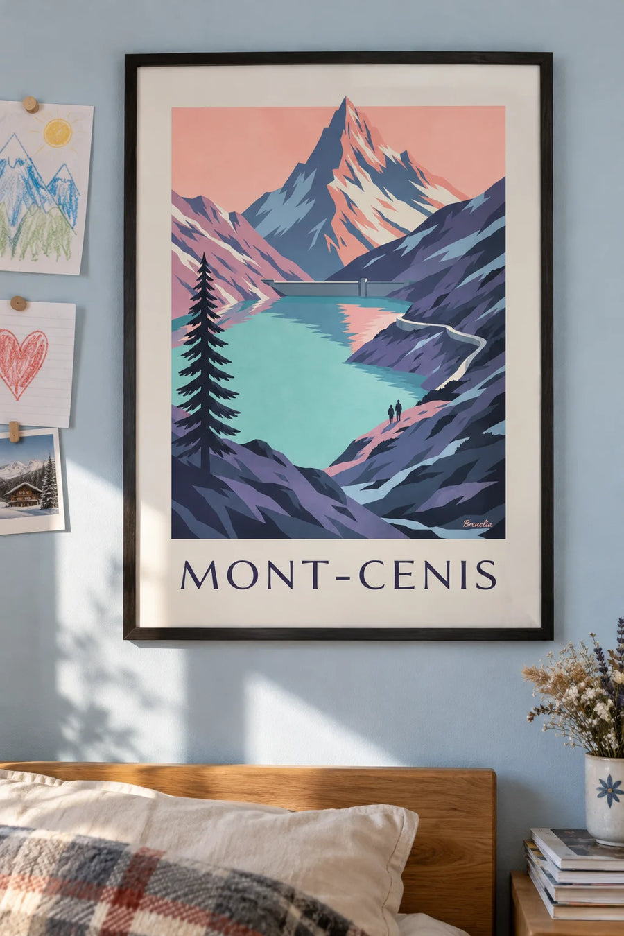 Mont Cenis lake at sunset poster: framed on the wall