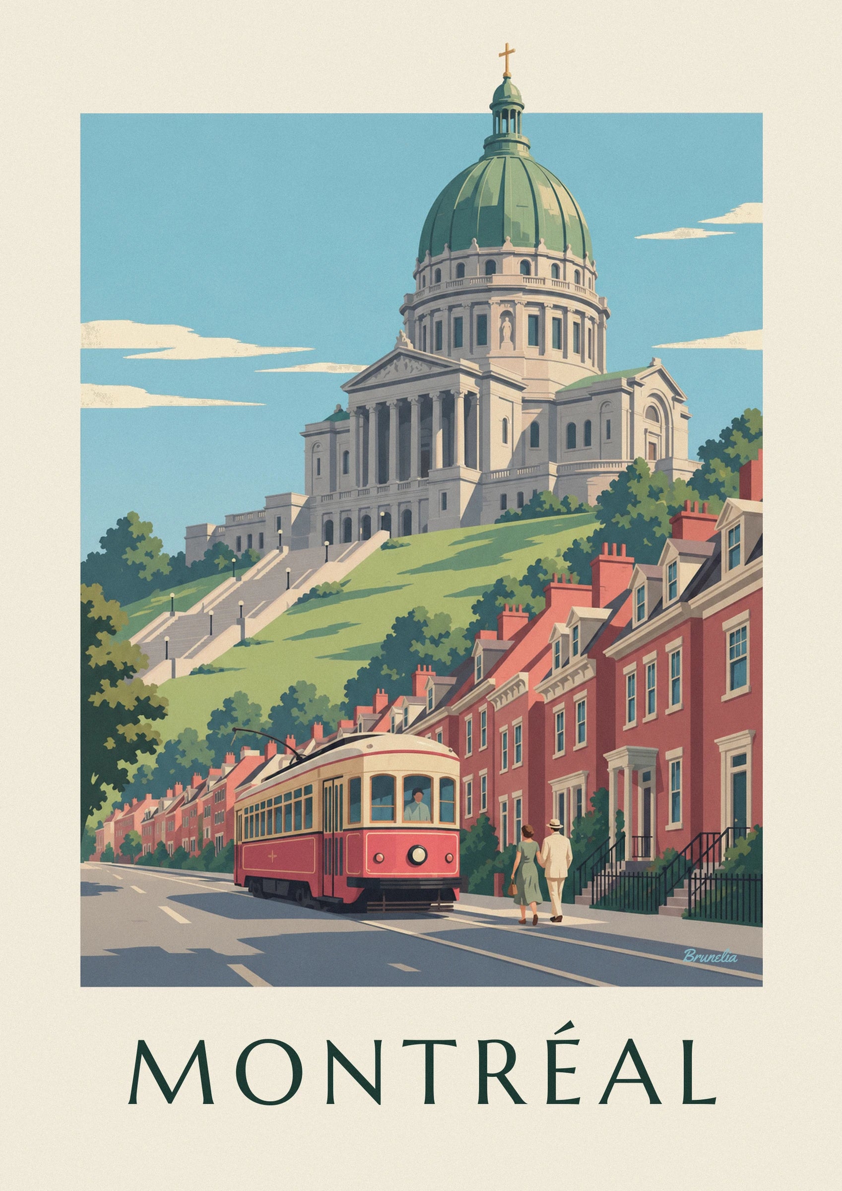 Red tram climbing to Saint-Joseph’s Oratory poster: close-up detail