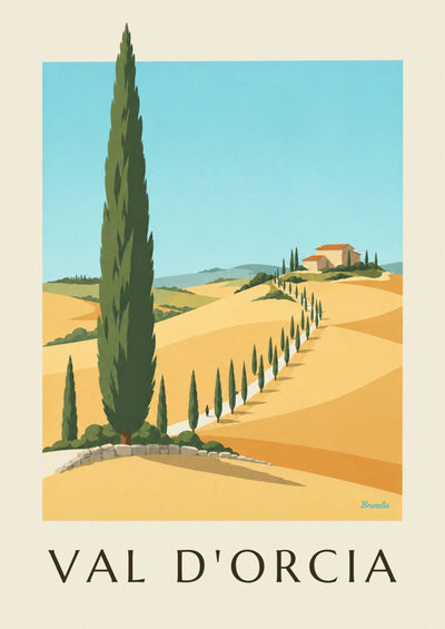 Val d’Orcia hills and cypress trees in Tuscany poster: the full poster