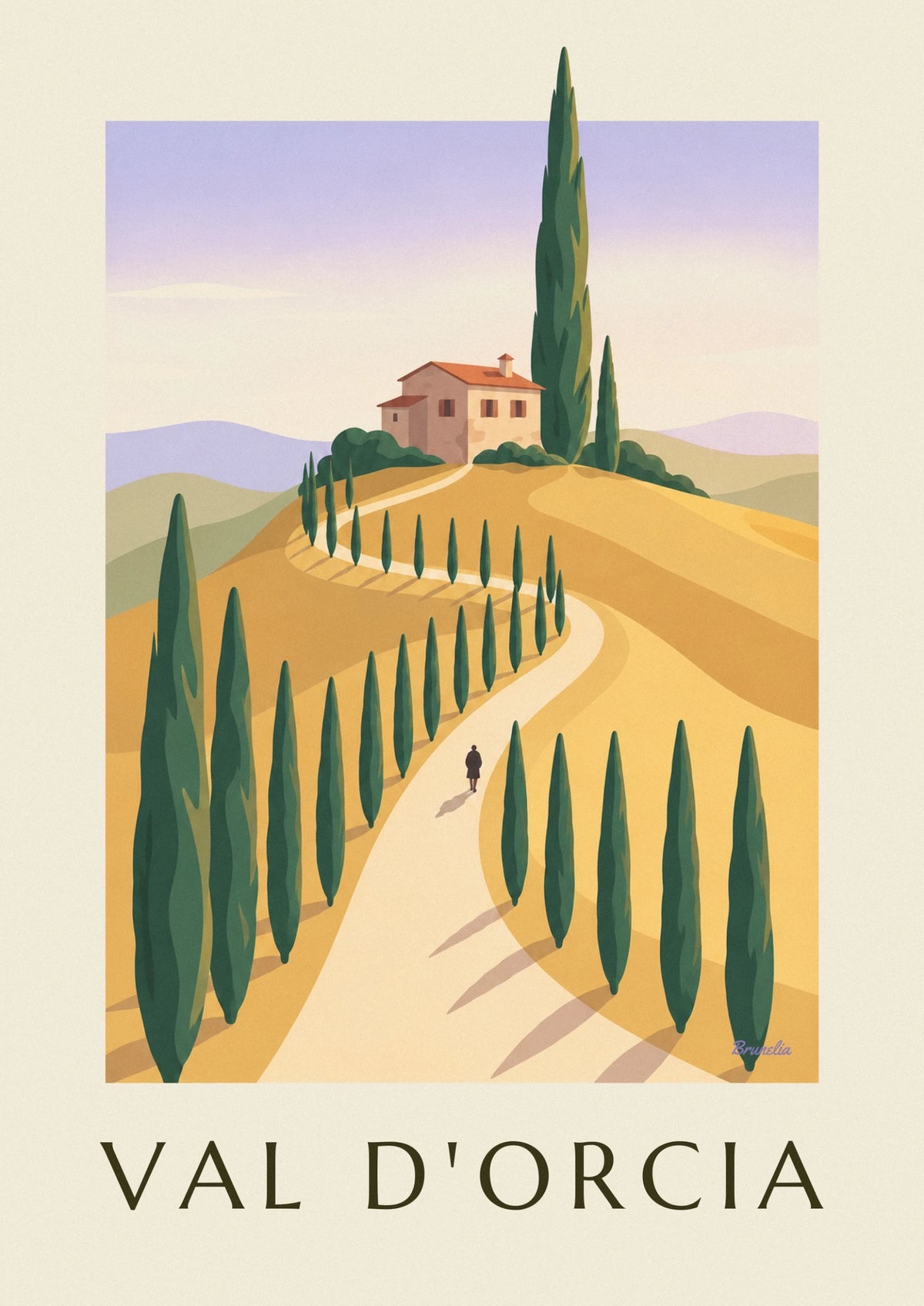 Affiche collines dorées du Val d'Orcia en Toscane