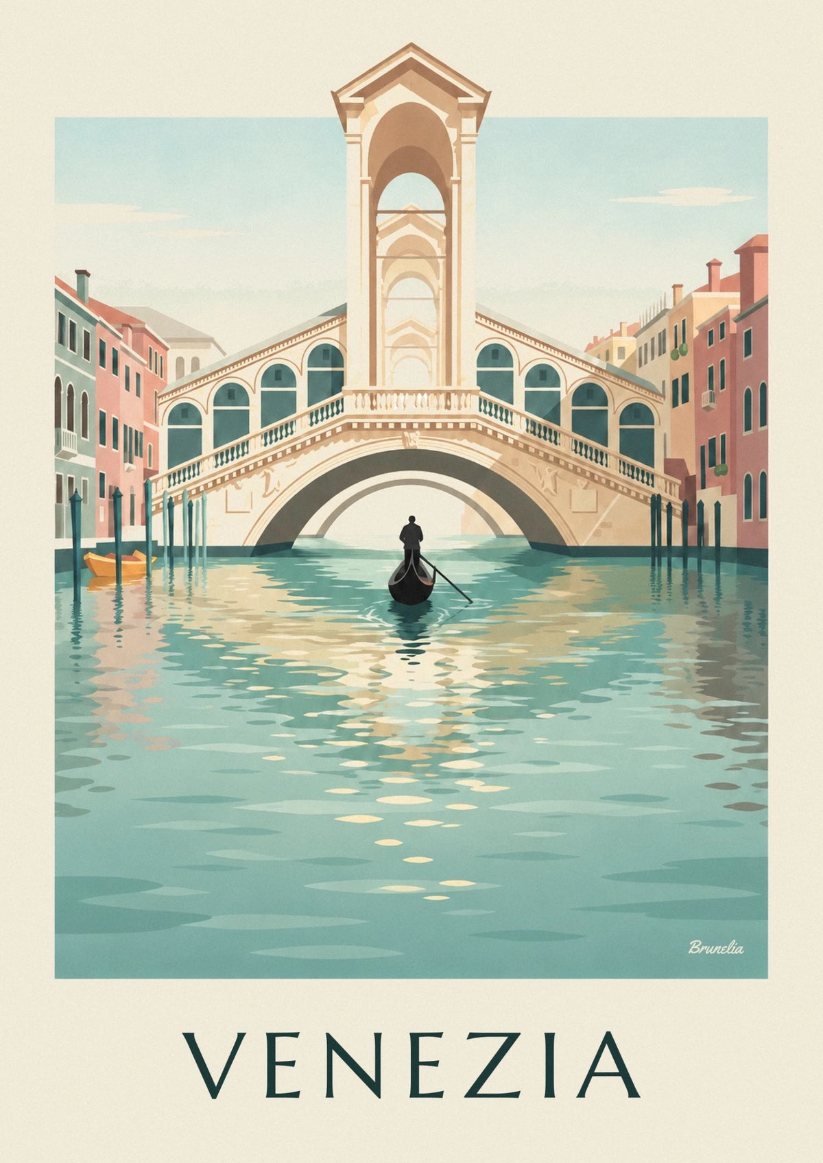 Affiche pont du Rialto et gondole sur le Grand Canal à Venise