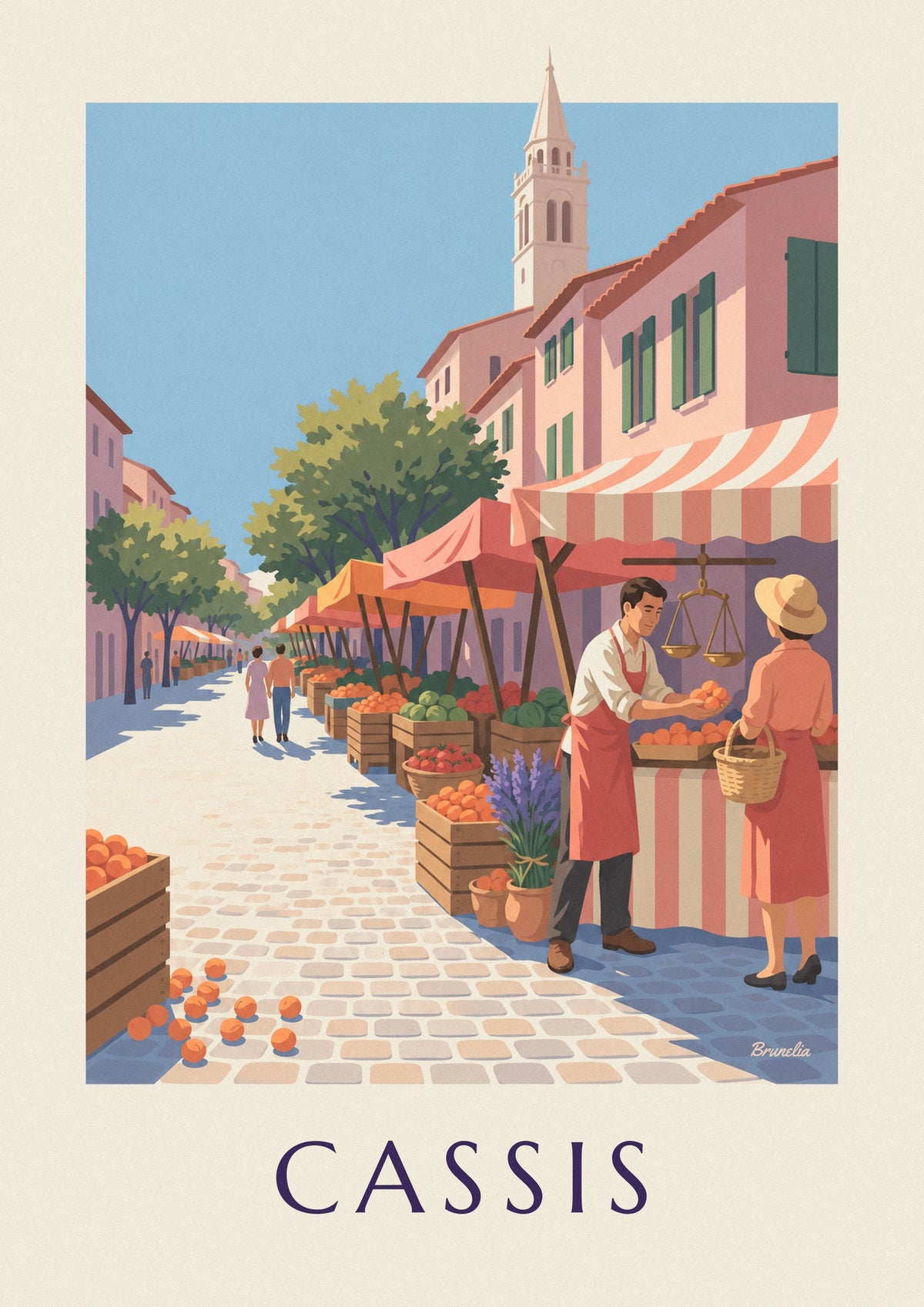 Affiche étal du marché provençal de Cassis place Baragnon