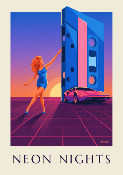 Poster of a disco woman, a giant cassette and a sports car: the full poster