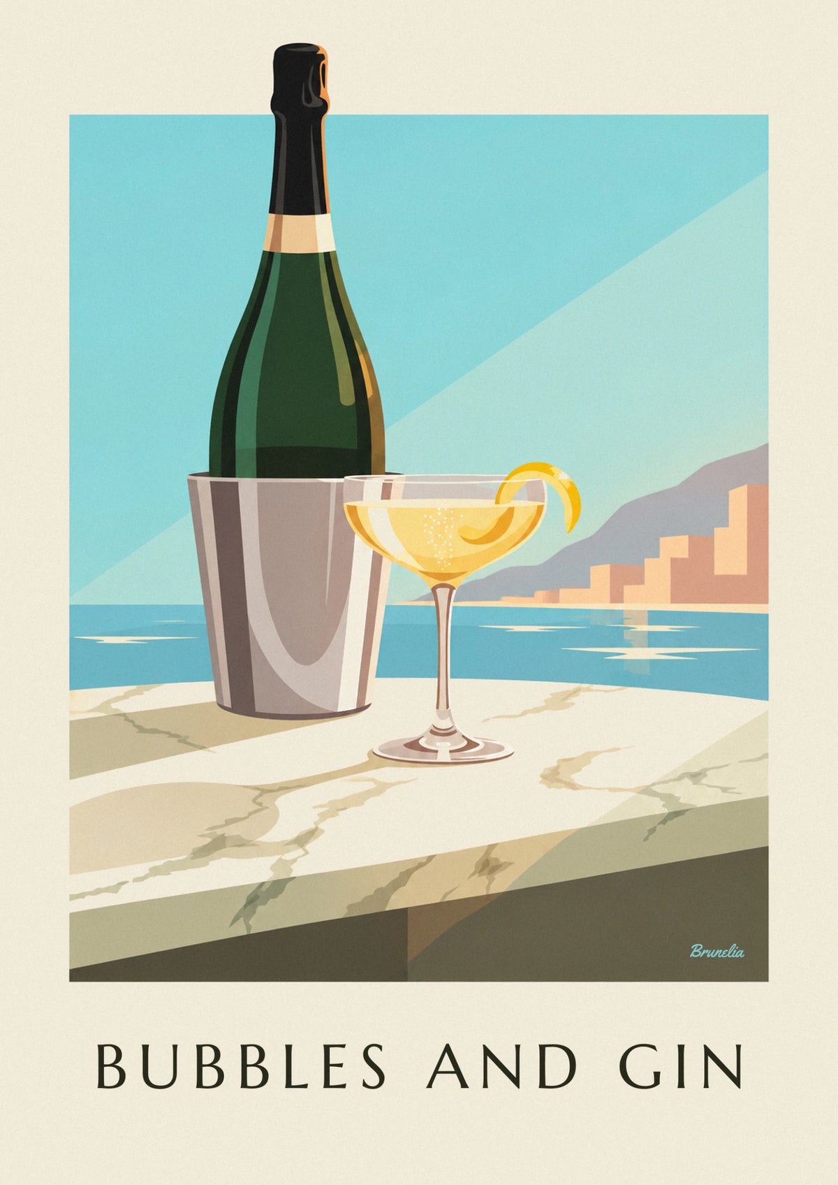 Champagne coupe French 75 cocktail poster