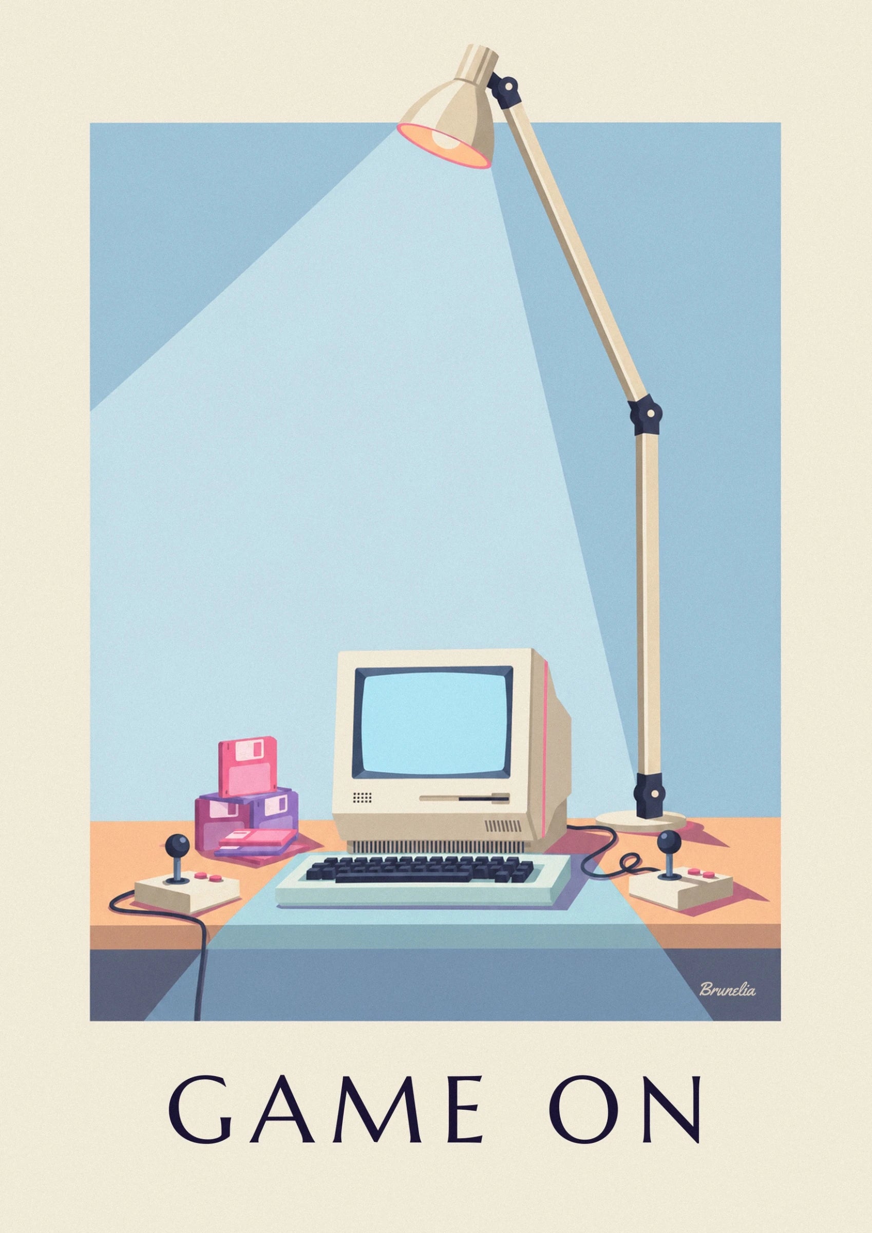 The beige computer with its blue screen and keyboard with dark keys