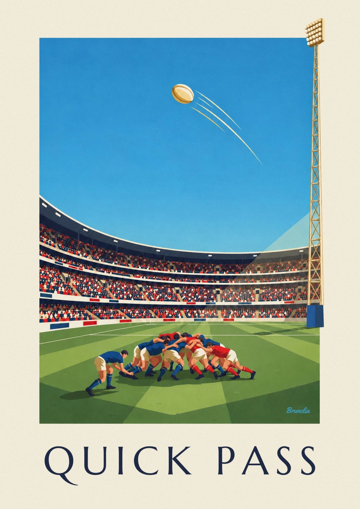 Affiche demi de mêlée lançant le ballon à la sortie d'une mêlée