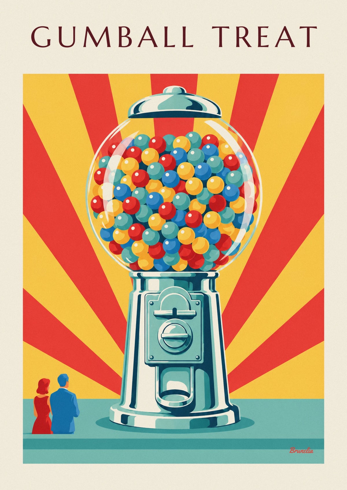 Gumball machine with colorful gumballs poster
