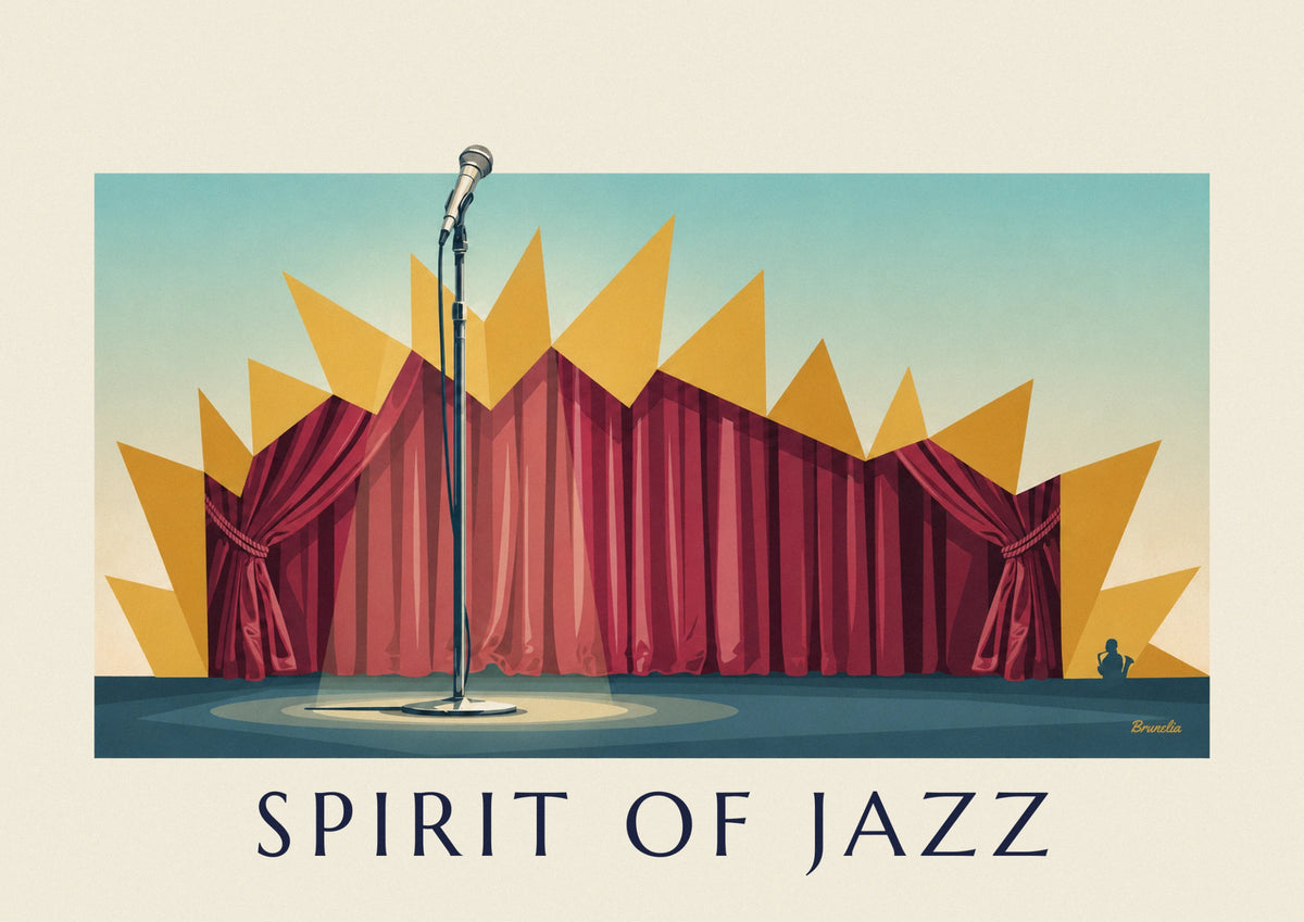 Affiche microphone sur scène de club de jazz, Spirit of Jazz