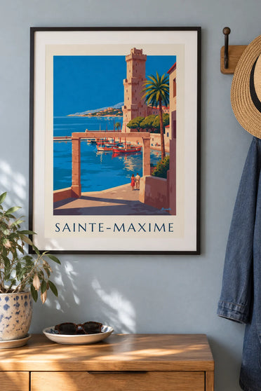 Poster of the Tour Carrée and harbor of Sainte-Maxime: framed on the wall