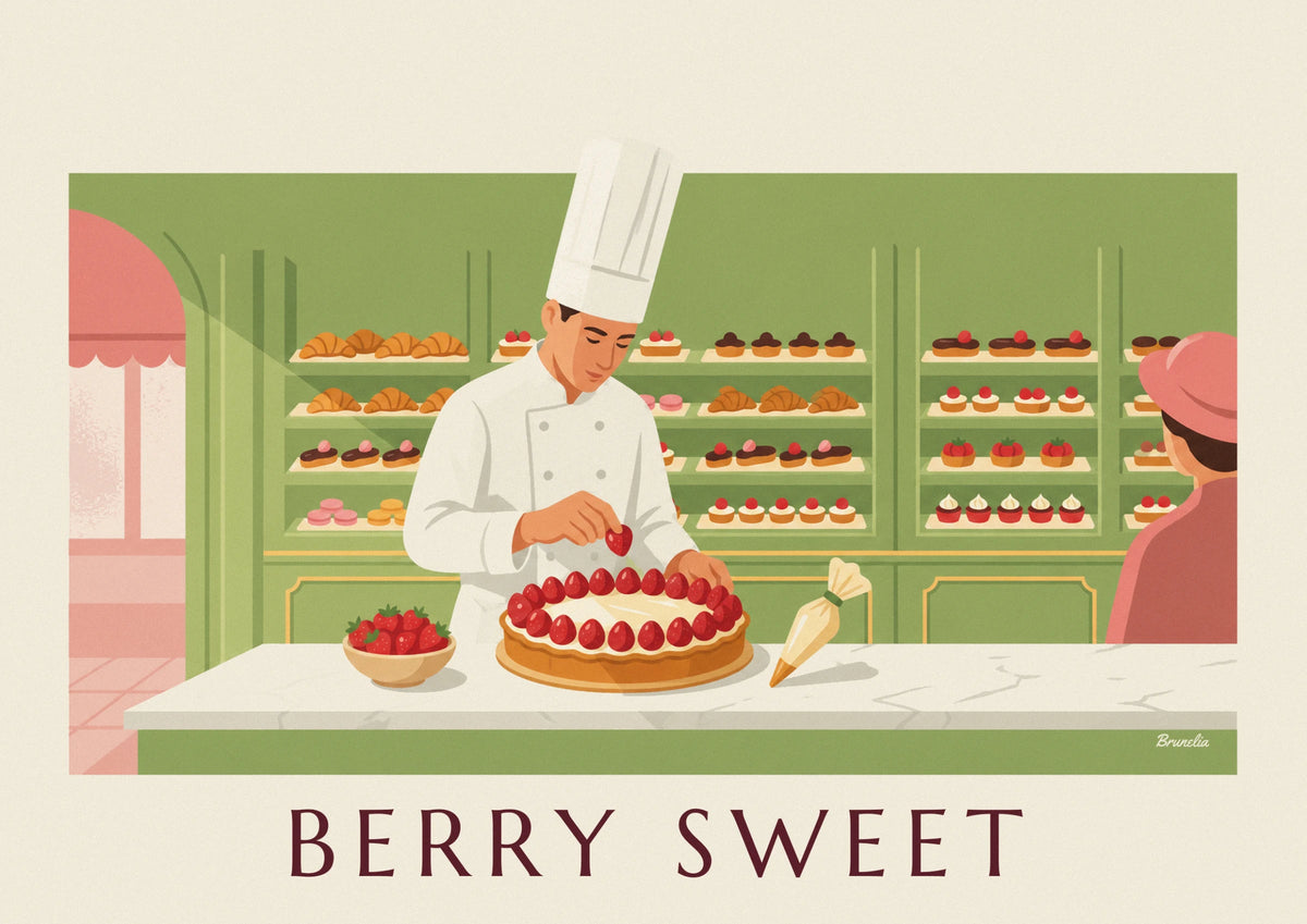 Pastry chef and giant strawberry tart poster