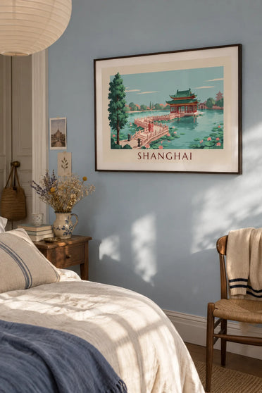 Poster of the Yuyuan Garden teahouse in Shanghai: framed on the wall
