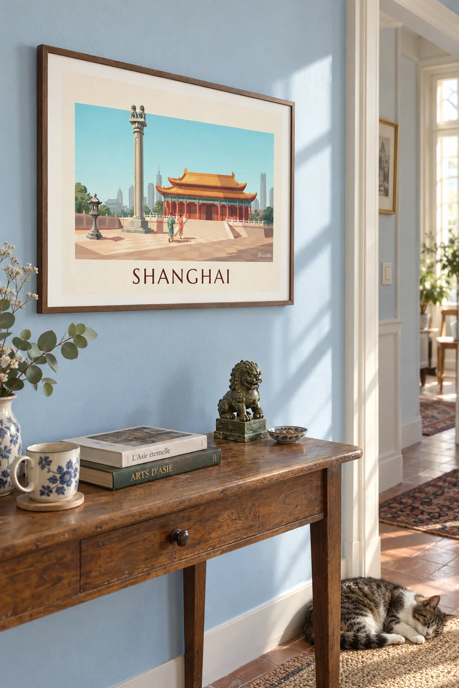 Affiche temple de Jing'an et ses pavillons dorés à Shanghai : encadrée au mur
