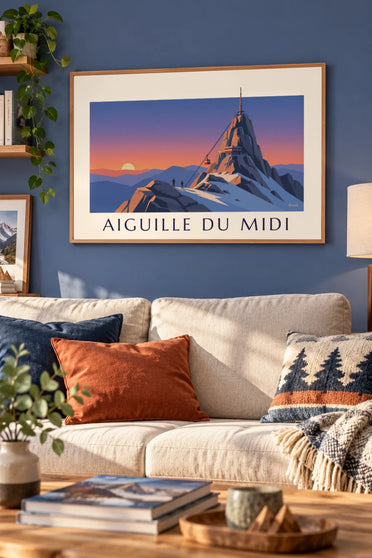 Aiguille du Midi cable car at sunset poster : framed on the wall