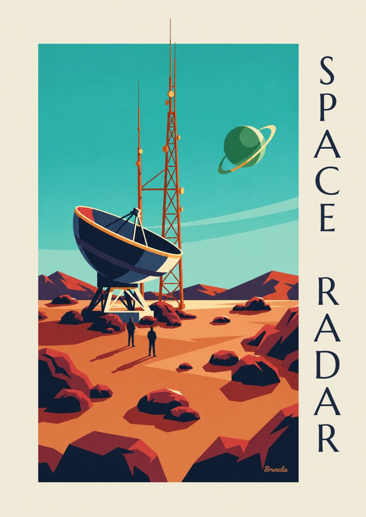 Space radar station on a rocky planet poster