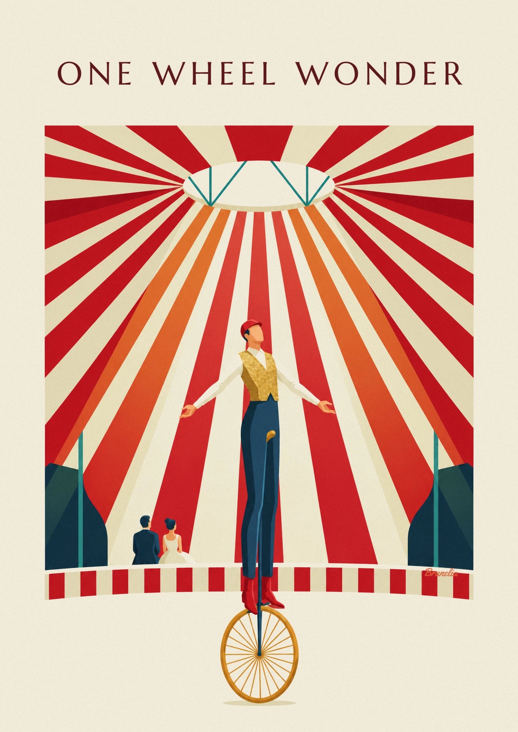 Unicycle acrobat under the circus big top poster: close-up detail