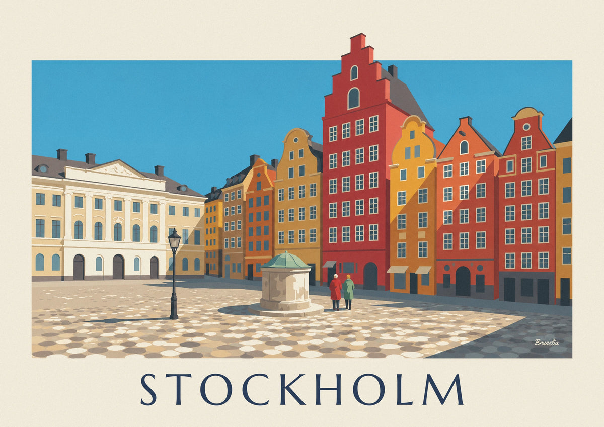 Affiche façades colorées de Stortorget dans Gamla stan à Stockholm