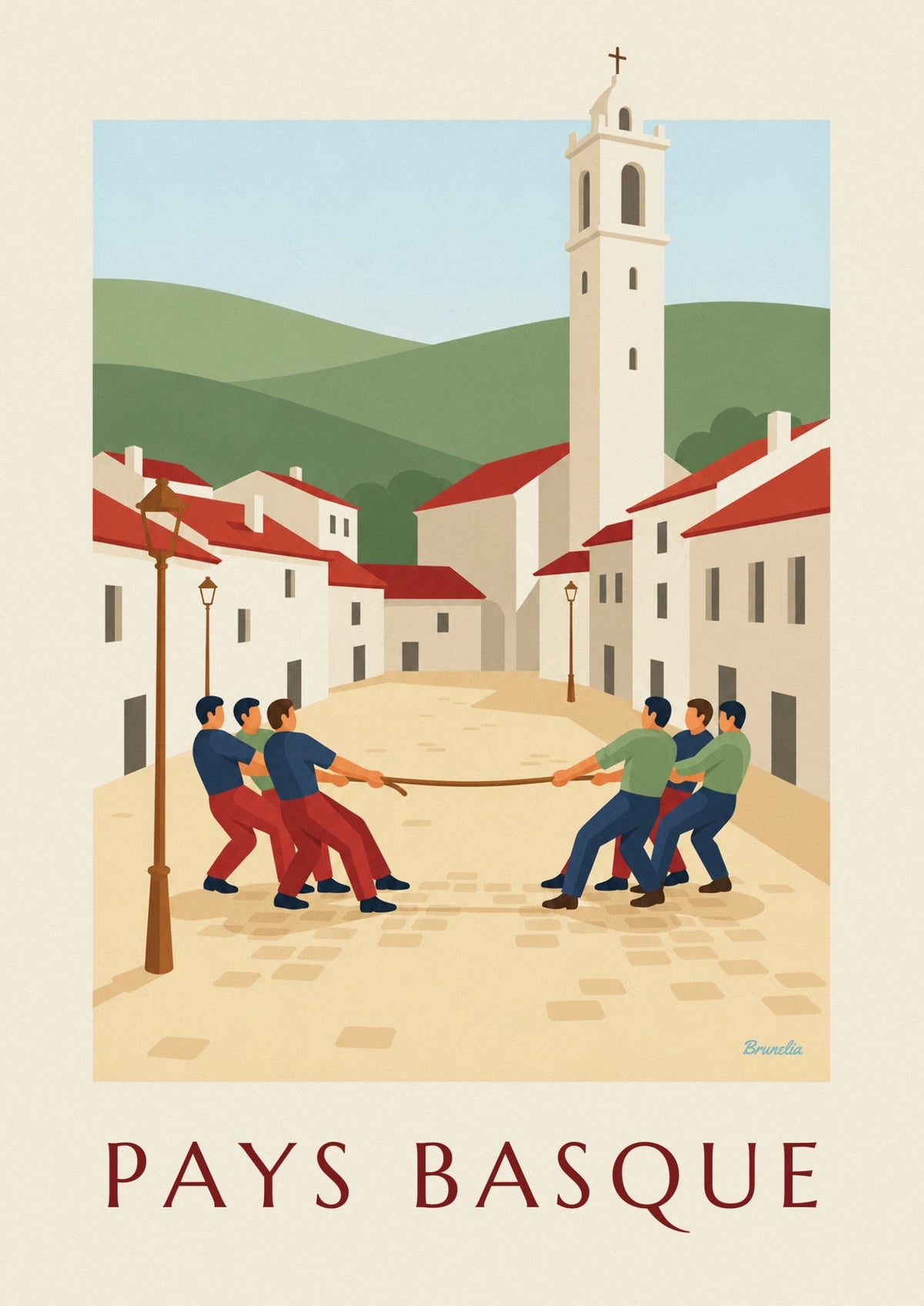 Affiche tir à la corde sur une place du Pays basque