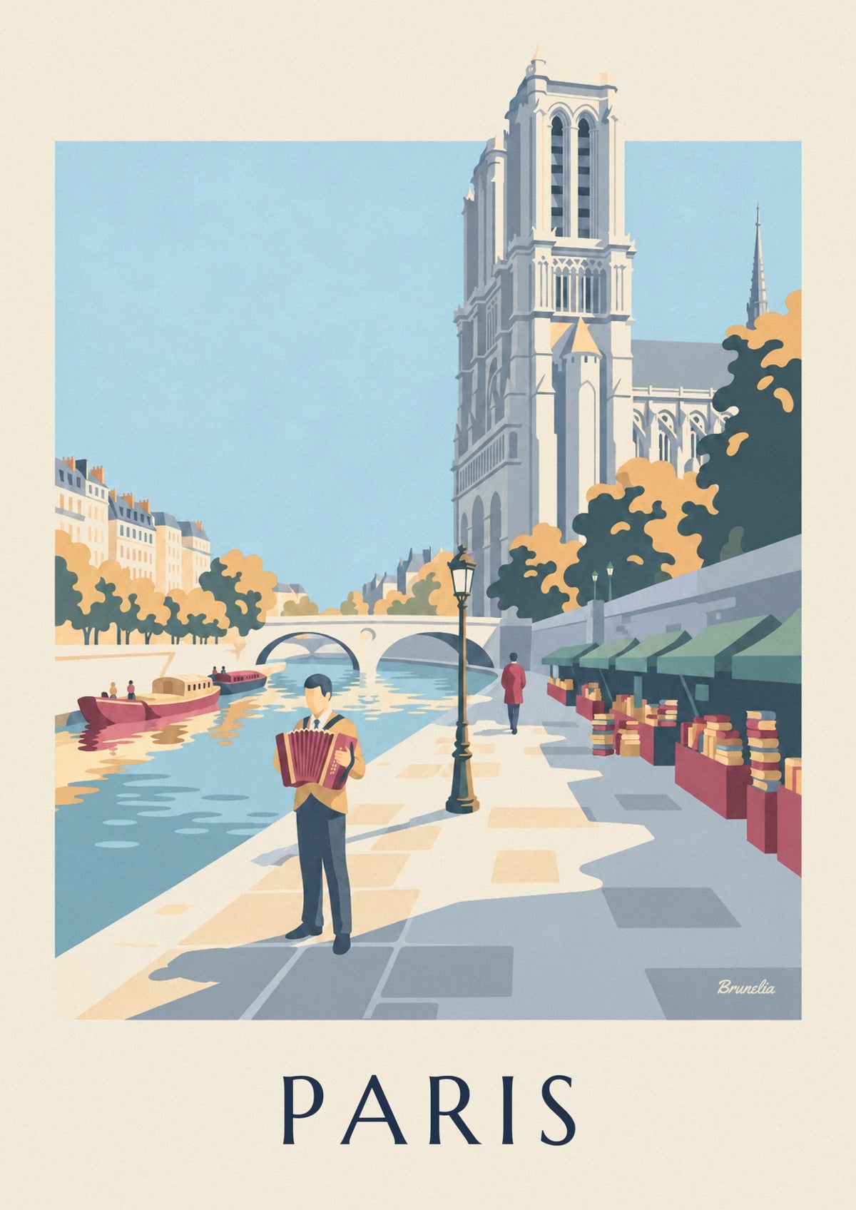 Affiche accordéoniste sur un quai de Seine à Paris