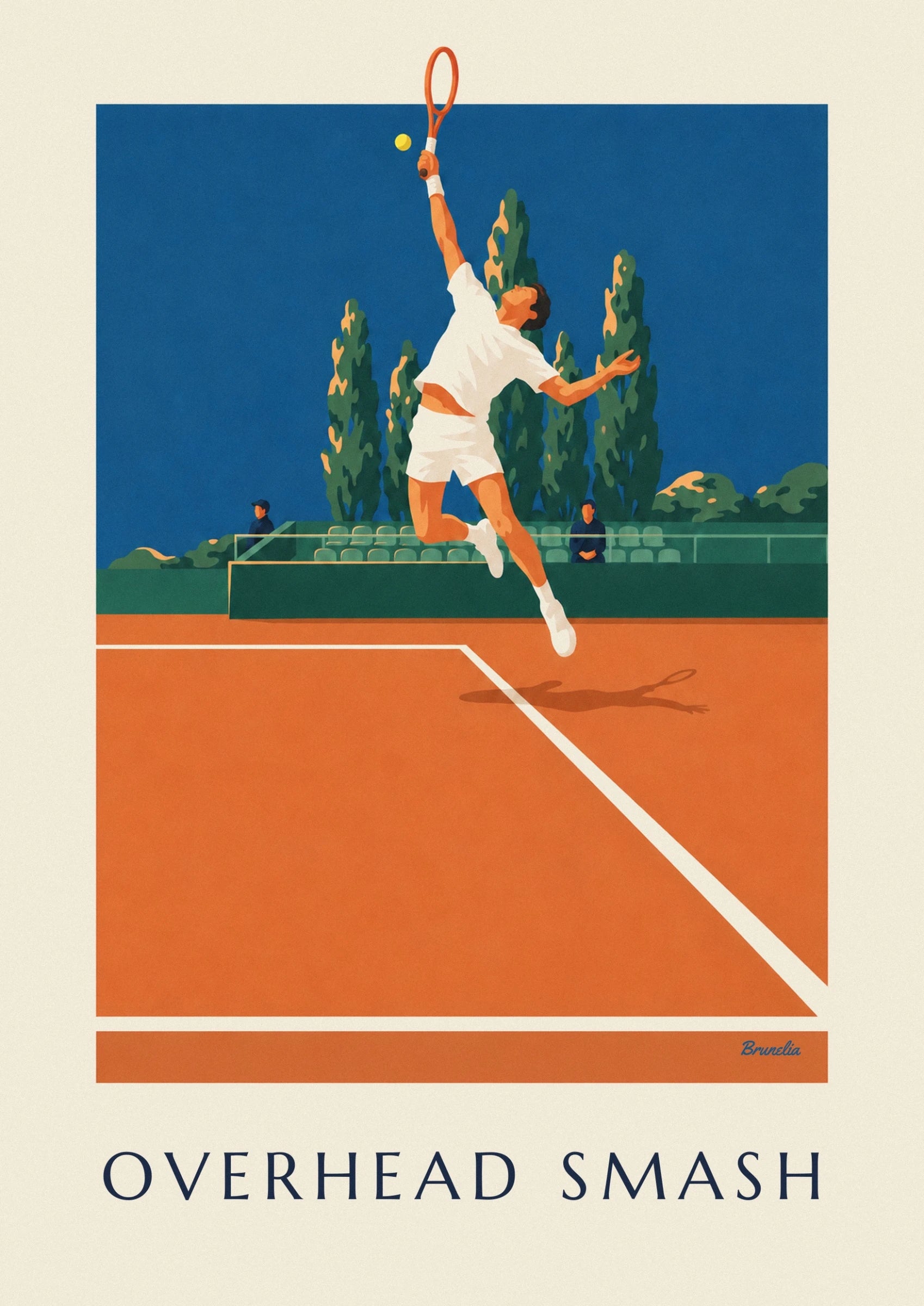 Tennis player smashing on a clay court poster: close-up detail