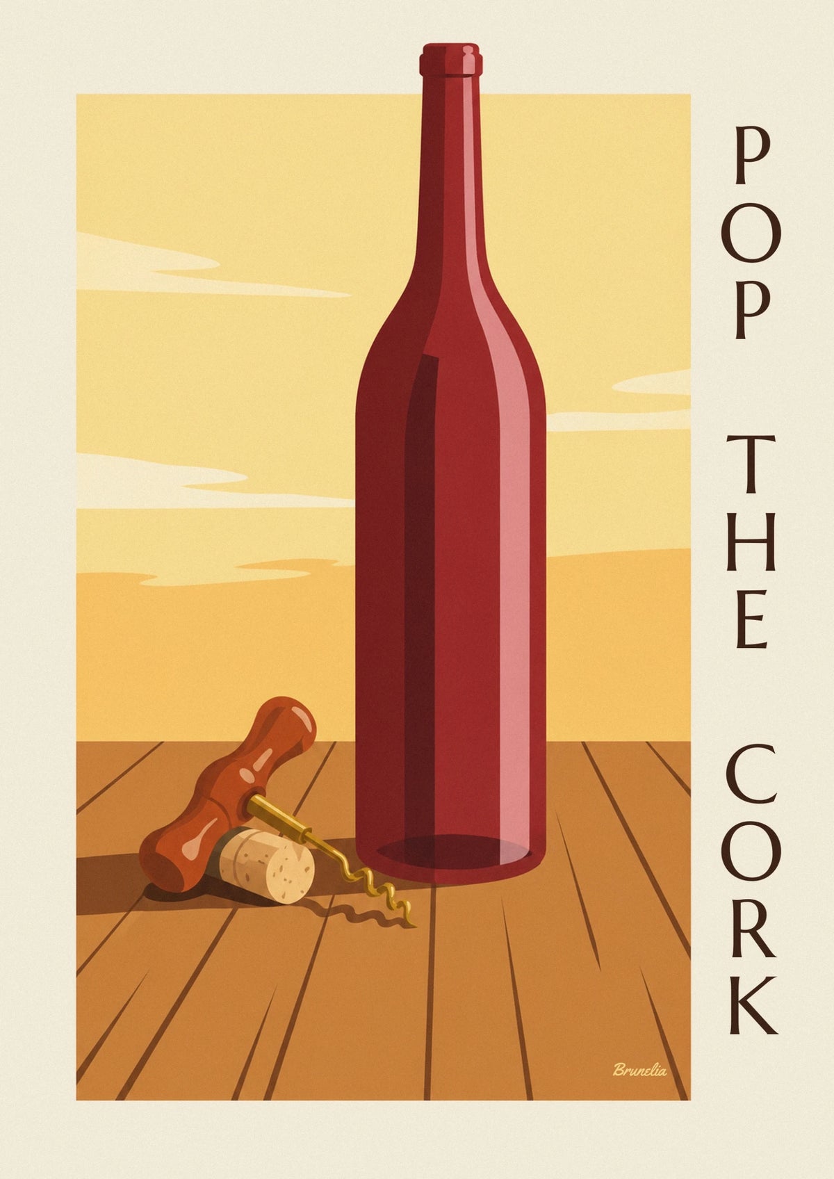 Affiche tire-bouchon ancien et bouteille de vin