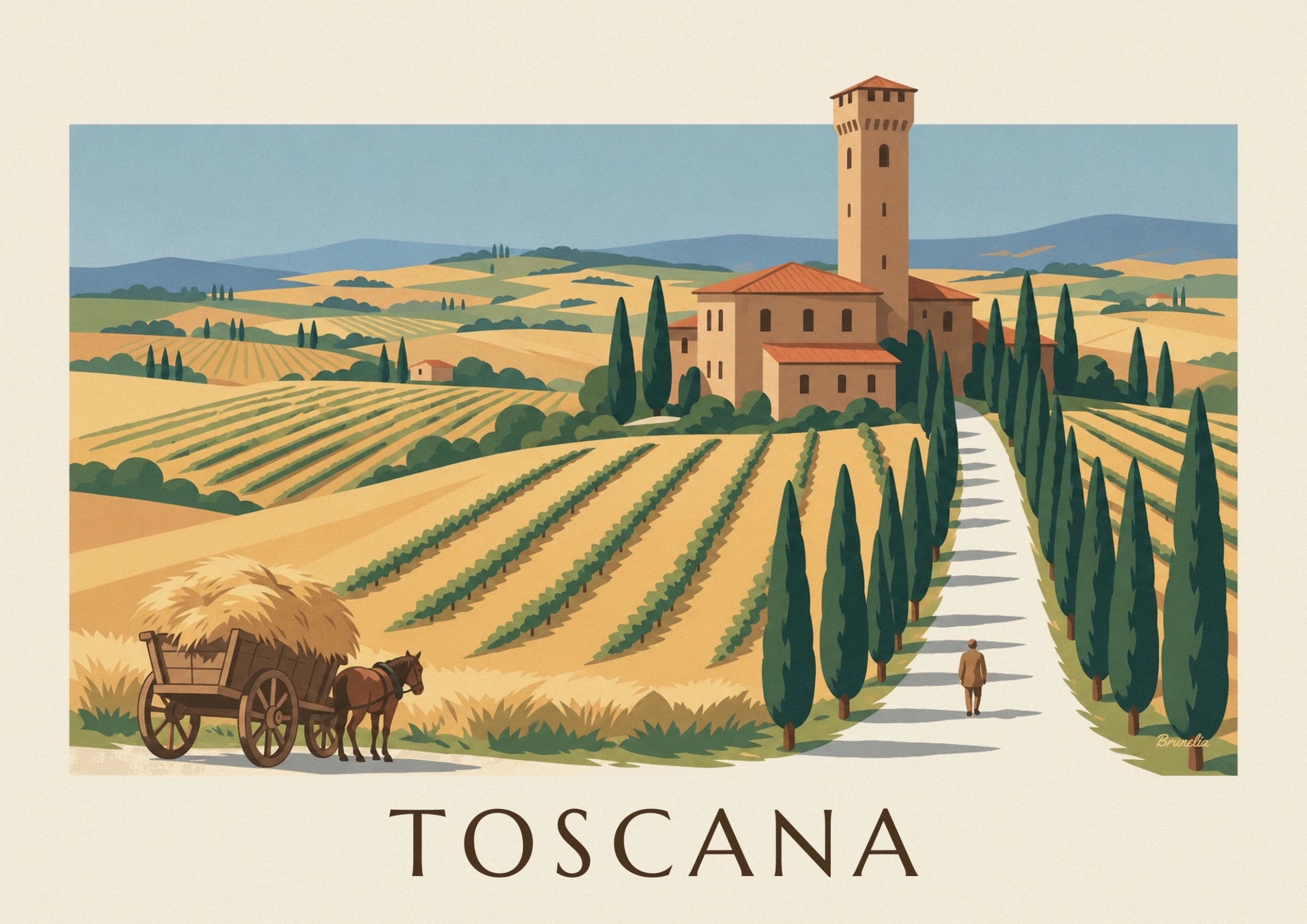La villa toscane aux toits de tuiles orangées et sa haute tour ocre