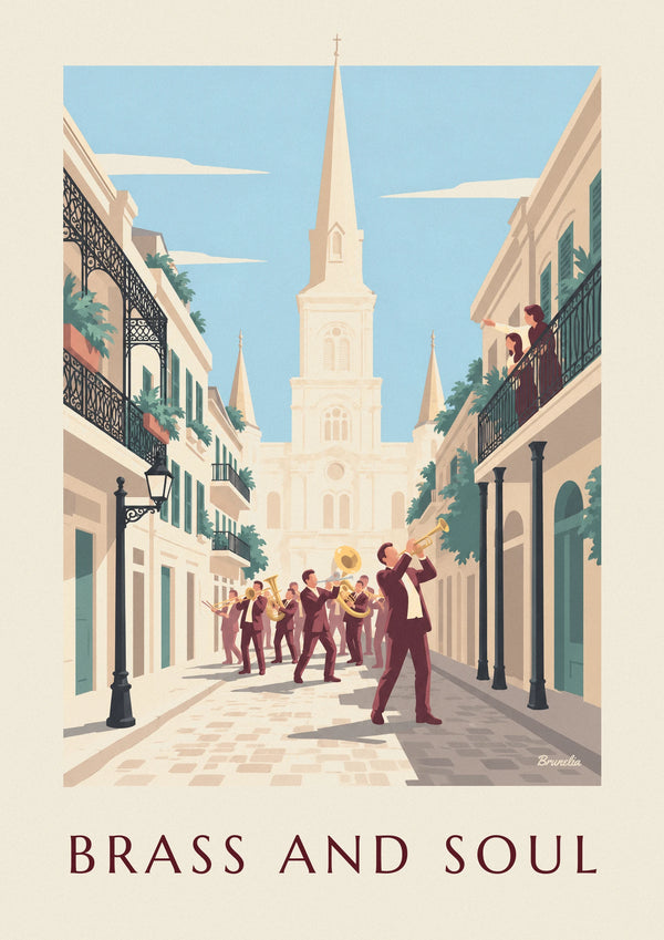 New Orleans French Quarter jazz brass band poster