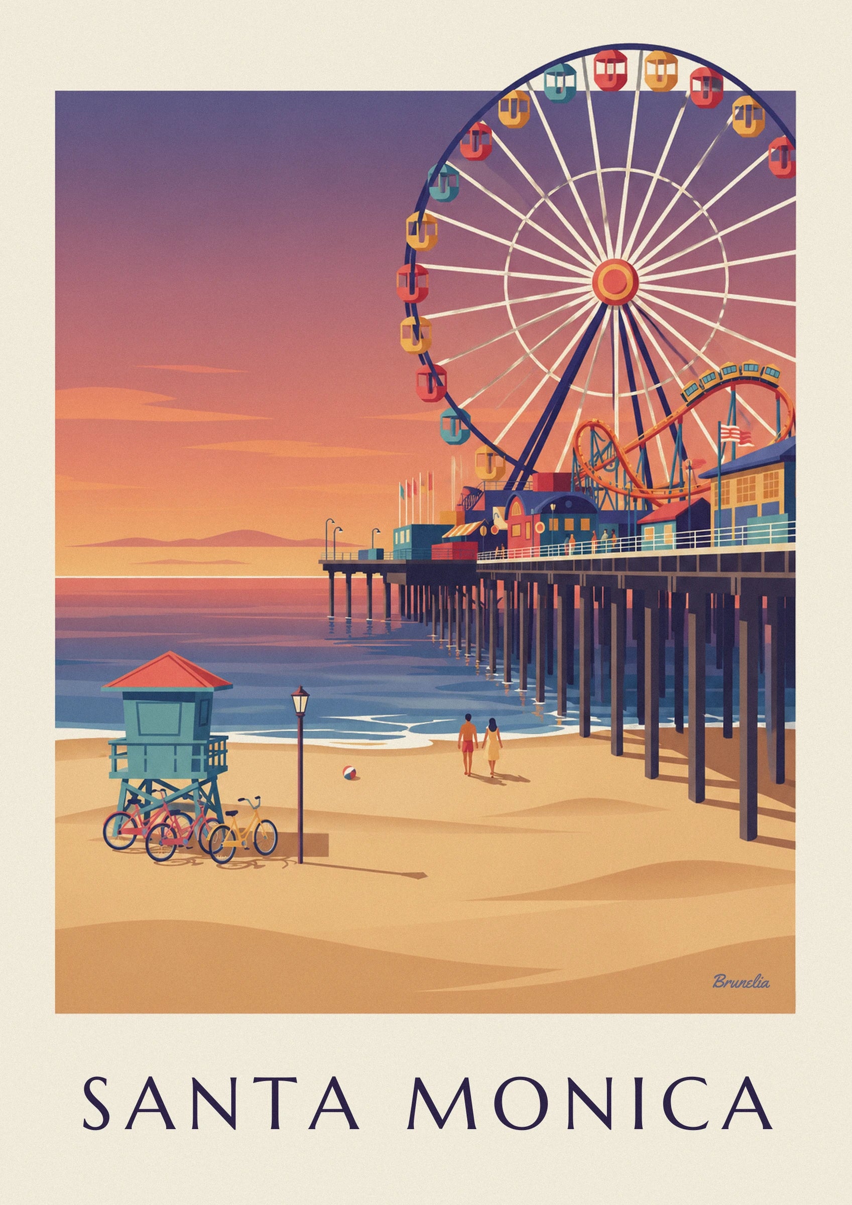 Santa Monica pier at sunset poster: close-up detail