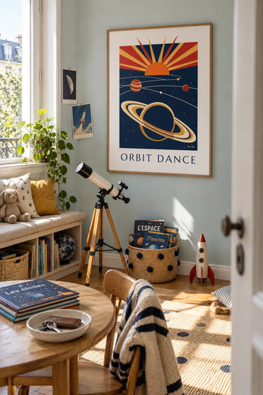 Affiche système solaire, planètes et anneaux de Saturne : encadrée au mur