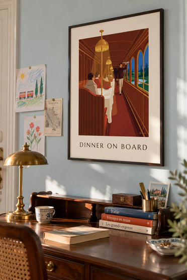 Affiche wagon-restaurant de train de nuit : encadrée au mur