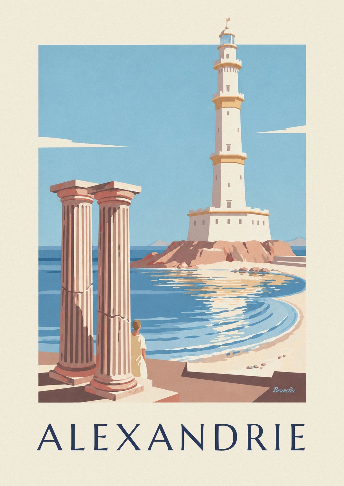 Affiche phare antique et colonnes d'Alexandrie en Égypte
